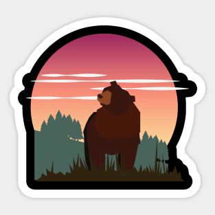 Bear in forrest with northern lights Sticker